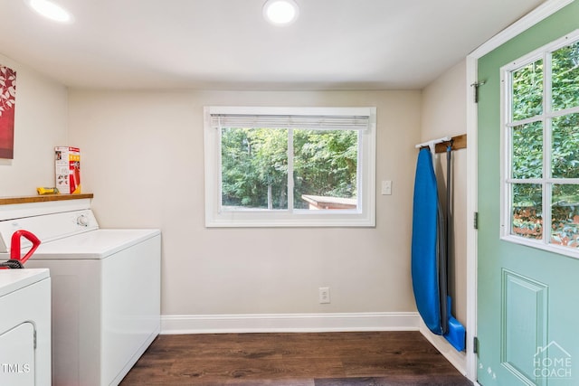 309 E End Ave, Durham, NC 27703 - washroom featuring separate washer and dryer, healthy amount of natural light, dark wood-style flooring, and recessed lighting
