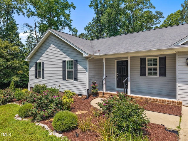 200 Cornerstone Dr, Franklinton, NC 27525 - ranch-style house featuring a porch, roof with shingles, and crawl space