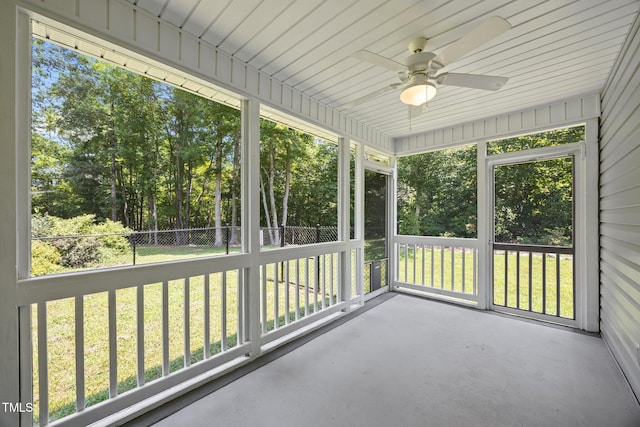 200 Cornerstone Dr, Franklinton, NC 27525 - unfurnished sunroom with a ceiling fan, plenty of natural light, and view of scattered trees