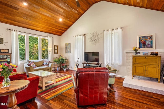 206 Lisa Dr, Carrboro, NC 27510 - living area with wood ceiling, high vaulted ceiling, and dark wood finished floors