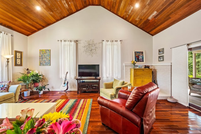 206 Lisa Dr, Carrboro, NC 27510 - living area featuring high vaulted ceiling, wood finished floors, recessed lighting, and wooden ceiling