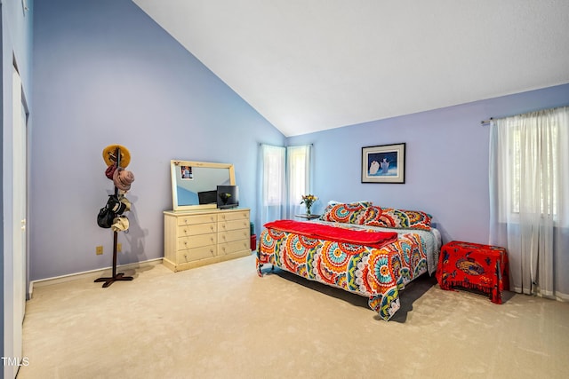 206 Lisa Dr, Carrboro, NC 27510 - carpeted bedroom featuring baseboards and high vaulted ceiling