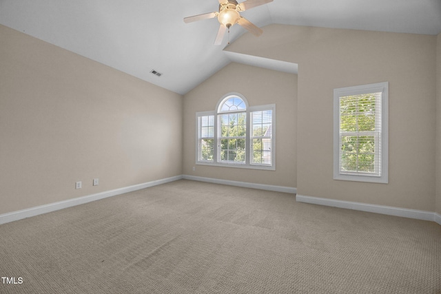 1012 Palace Garden Way, Raleigh, NC 27603 - spare room with lofted ceiling, a ceiling fan, healthy amount of natural light, and light colored carpet