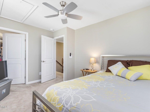 215 Brier Summit Pl, Durham, NC 27703 - bedroom featuring attic access, light carpet, and a ceiling fan