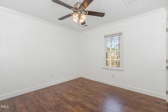112 Solstice Cir, Cary, NC 27513 - empty room with a ceiling fan, dark wood-style flooring, and crown molding