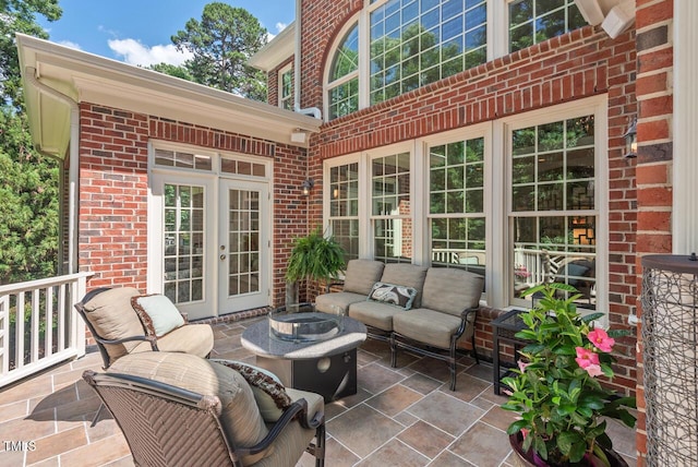 3606 Dairy Pond Pl, Durham, NC 27705 - view of patio featuring french doors and an outdoor living space with a fire pit