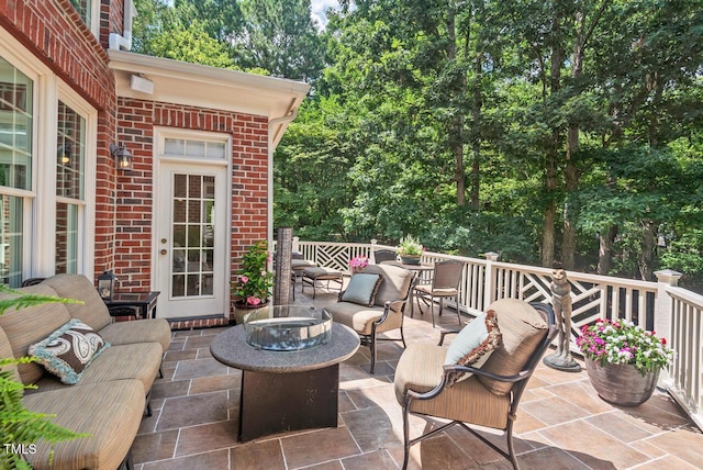 3606 Dairy Pond Pl, Durham, NC 27705 - view of patio / terrace featuring an outdoor living space and view of wooded area
