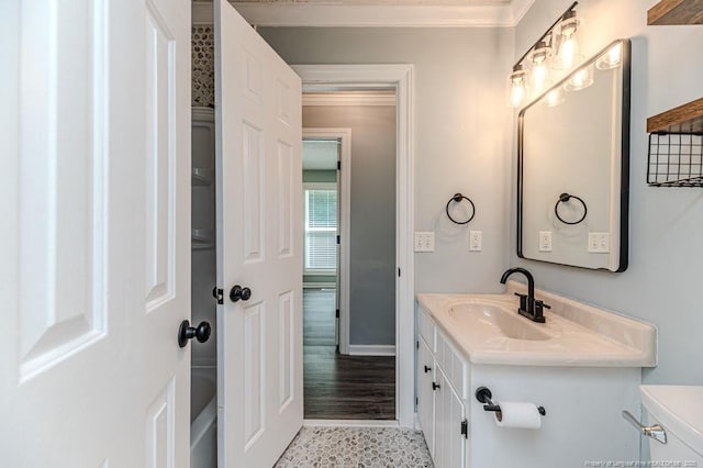 4101 Carson Dr, Sanford, NC 27332 - bathroom featuring vanity and crown molding