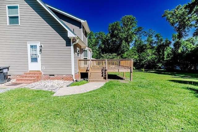 4101 Carson Dr, Sanford, NC 27332 - view of green lawn featuring entry steps and a wooden deck