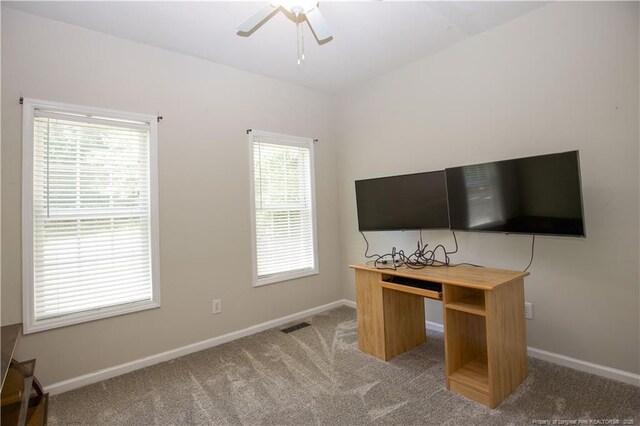 130 Pinecone Ct, Seven Lakes, NC 27376 - office area with light carpet and a ceiling fan
