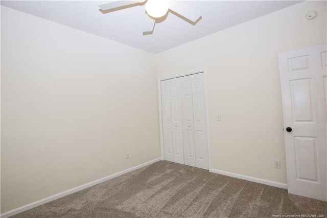 130 Pinecone Ct, Seven Lakes, NC 27376 - unfurnished bedroom featuring carpet, a closet, and ceiling fan