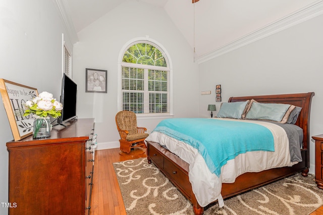15 Cole Creek Way, Franklinton, NC 27525 - bedroom with wood-type flooring, high vaulted ceiling, and crown molding