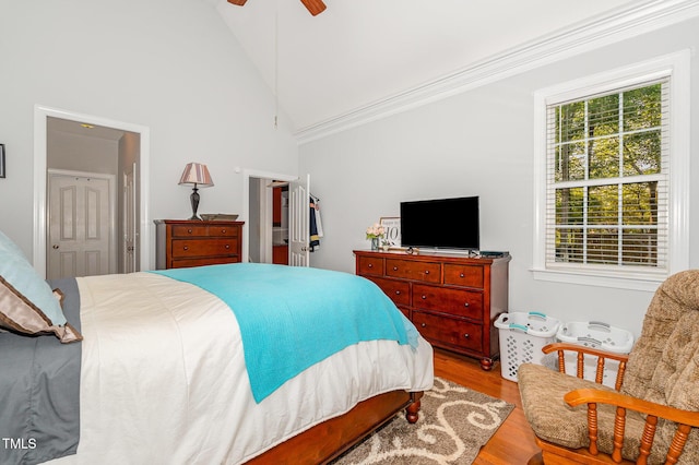 15 Cole Creek Way, Franklinton, NC 27525 - bedroom featuring wood finished floors, ceiling fan, and high vaulted ceiling
