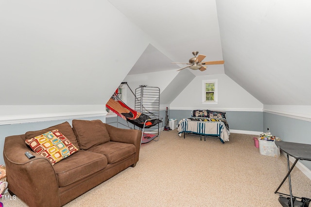15 Cole Creek Way, Franklinton, NC 27525 - living room with carpet floors, vaulted ceiling, and ceiling fan