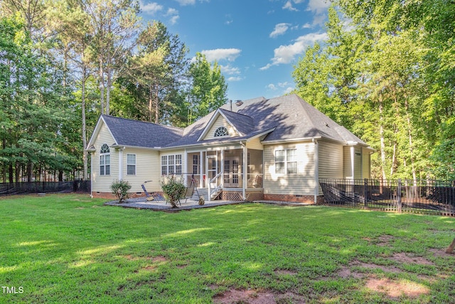 15 Cole Creek Way, Franklinton, NC 27525 - rear view of property with crawl space, a sunroom, a shingled roof, and a patio area