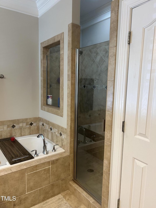 15 Cole Creek Way, Franklinton, NC 27525 - full bathroom featuring ornamental molding, a garden tub, and a shower stall