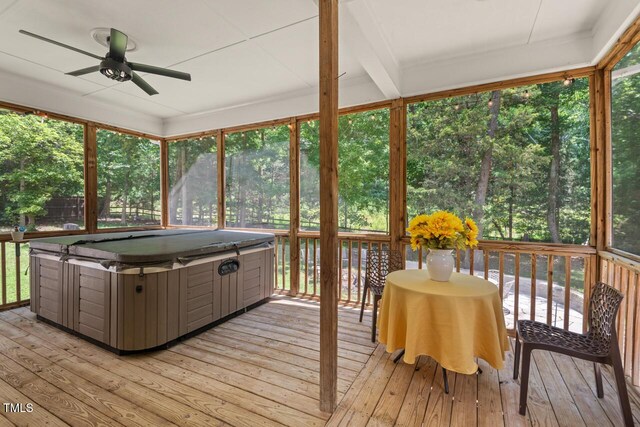 126 Captains Ct, Durham, NC 27712 - sunroom with a jacuzzi and ceiling fan