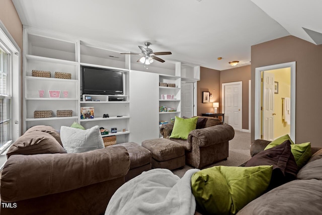 126 Captains Ct, Durham, NC 27712 - carpeted living area with a ceiling fan