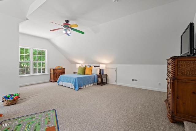 126 Captains Ct, Durham, NC 27712 - bedroom featuring vaulted ceiling, carpet floors, and ceiling fan