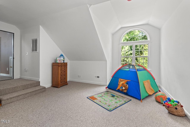 126 Captains Ct, Durham, NC 27712 - playroom featuring lofted ceiling and carpet