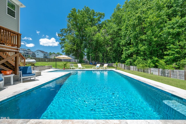 8341 Running Fern Way, Willow Springs, NC 27592 - view of pool featuring a fenced backyard, a patio, and stairway