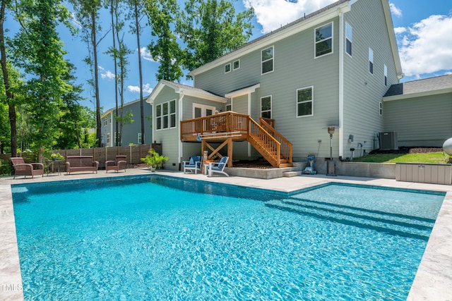 8341 Running Fern Way, Willow Springs, NC 27592 - outdoor pool featuring a wooden deck, stairs, and a patio