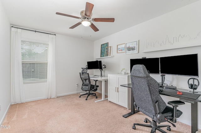 543 Callandale Ln, Durham, NC 27703 - home office featuring light carpet and ceiling fan