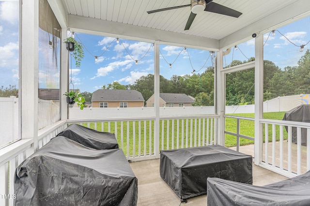 543 Callandale Ln, Durham, NC 27703 - sunroom with a ceiling fan