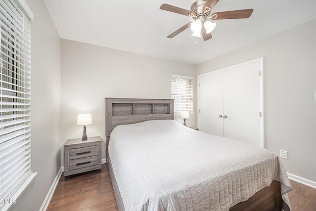 200 Old Spring Hill Ln, Fuquay Varina, NC 27526 - bedroom with dark wood-type flooring, a closet, and ceiling fan