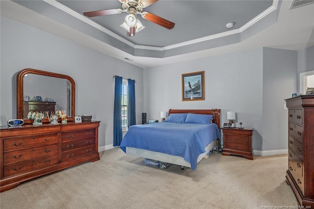 50 Turner Mathews Ct, Spring Lake, NC 28390 - bedroom with a raised ceiling, carpet floors, crown molding, and ceiling fan