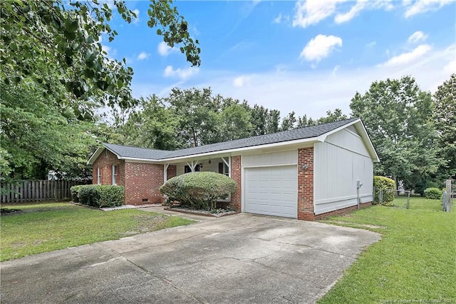 2012 Cobblestone Pl, Fayetteville, NC 28304 - ranch-style house featuring an attached garage, brick siding, driveway, crawl space, and view of scattered trees