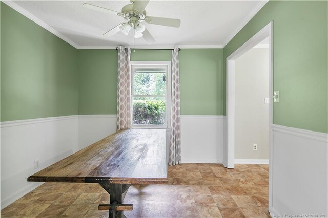 2012 Cobblestone Pl, Fayetteville, NC 28304 - unfurnished office featuring stone finish floors, a ceiling fan, and crown molding
