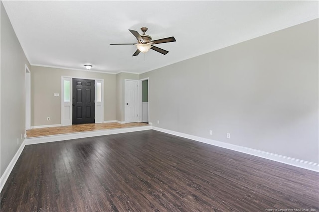 2012 Cobblestone Pl, Fayetteville, NC 28304 - spare room featuring a ceiling fan, wood finished floors, and ornamental molding