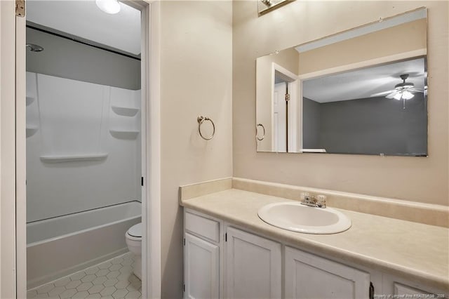 2012 Cobblestone Pl, Fayetteville, NC 28304 - full bath with vanity, tile patterned flooring, ceiling fan, and bathing tub / shower combination