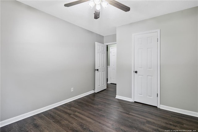 2012 Cobblestone Pl, Fayetteville, NC 28304 - unfurnished bedroom with dark wood-style floors and ceiling fan
