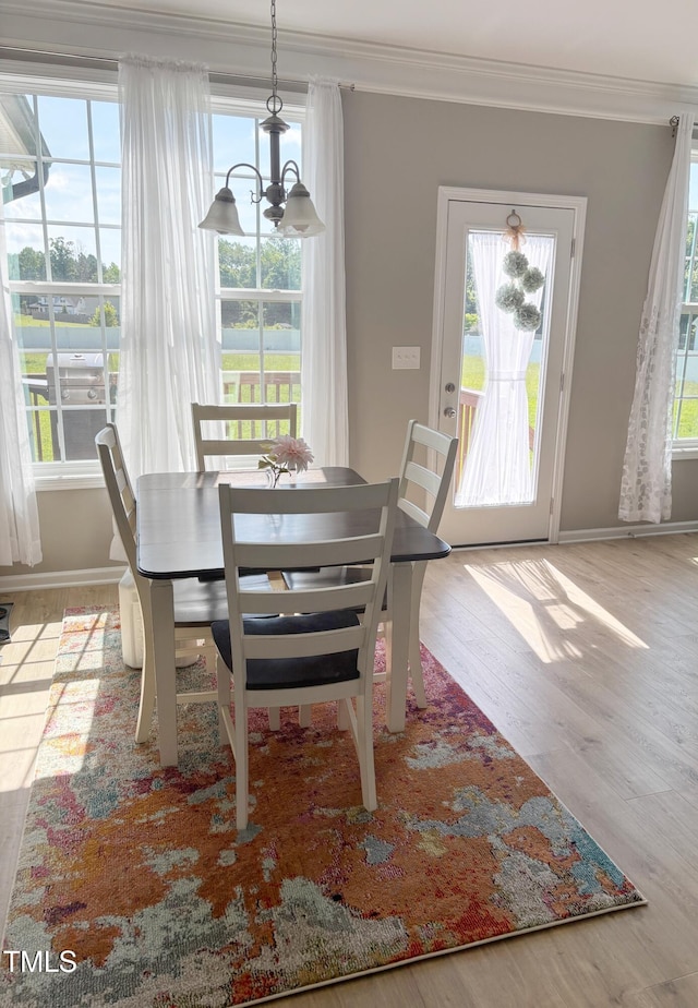 644 Wall Rd, Wendell, NC 27591 - dining room featuring crown molding, wood finished floors, and a chandelier