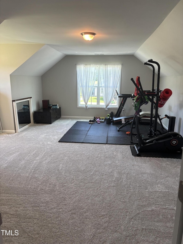 644 Wall Rd, Wendell, NC 27591 - exercise area featuring vaulted ceiling and carpet floors