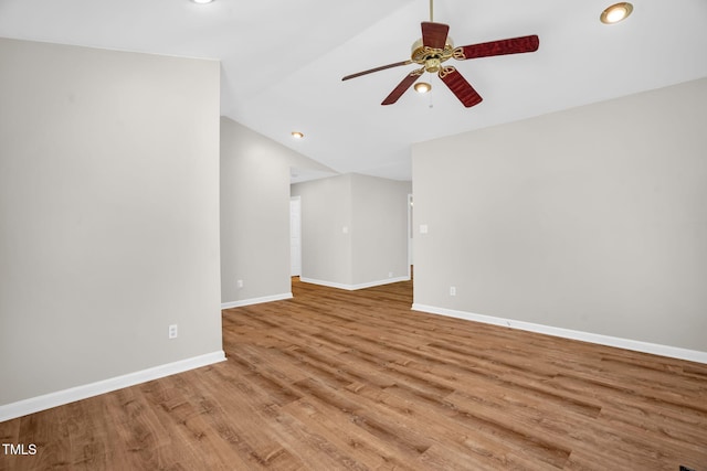 514 Lipscomb Grove Church Rd, Hillsborough, NC 27278 - empty room with a ceiling fan, vaulted ceiling, light wood-style flooring, and recessed lighting