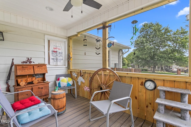302 Bradley St, Burlington, NC 27215 - wooden terrace featuring a ceiling fan