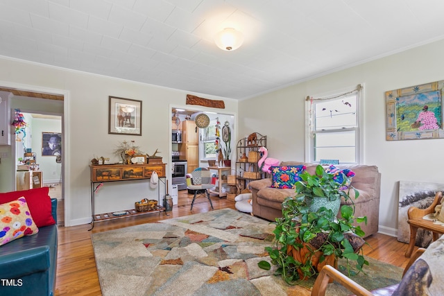302 Bradley St, Burlington, NC 27215 - living room featuring crown molding and wood finished floors