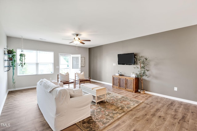 4102 Catfish Way, Durham, NC 27703 - living room with light wood-style floors and ceiling fan