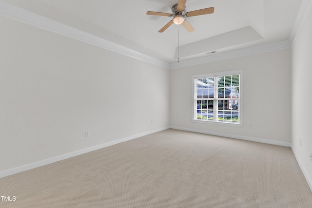 4622 Ludwell Branch Ct, Raleigh, NC 27612 - spare room featuring a tray ceiling, carpet, a ceiling fan, and ornamental molding