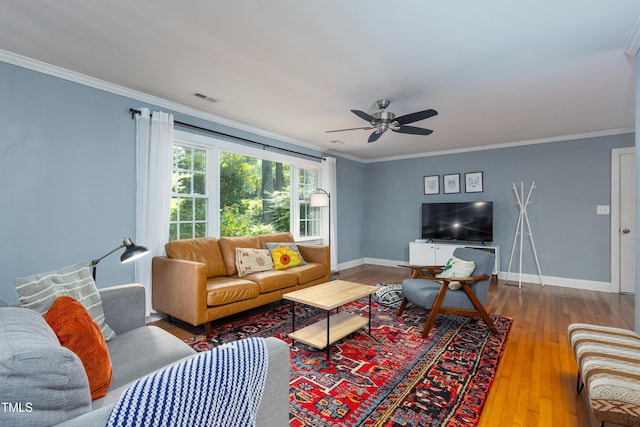 256 Marilyn Cir, Cary, NC 27513 - living area with ceiling fan, hardwood / wood-style flooring, and crown molding