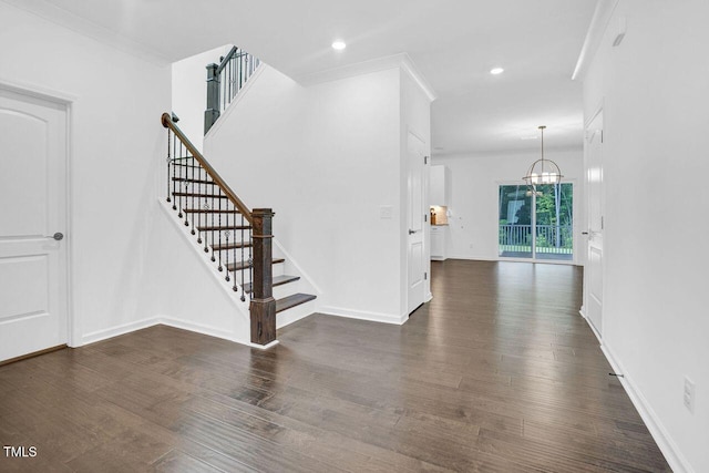 1505 Willow Landing Way, Willow Springs, NC 27592 - stairs featuring wood finished floors, a chandelier, and recessed lighting