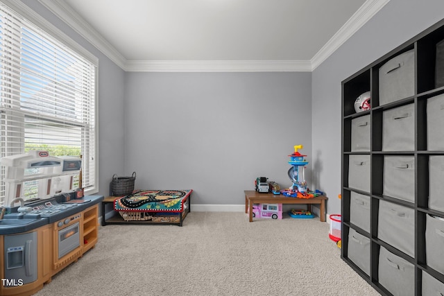 184 Elgin Ct, Burlington, NC 27215 - recreation room featuring crown molding and carpet floors