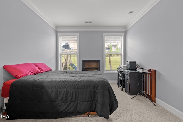 184 Elgin Ct, Burlington, NC 27215 - carpeted bedroom featuring crown molding and multiple windows