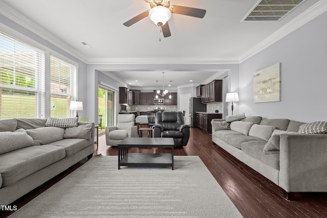 184 Elgin Ct, Burlington, NC 27215 - living area with ornamental molding, dark wood finished floors, and ceiling fan