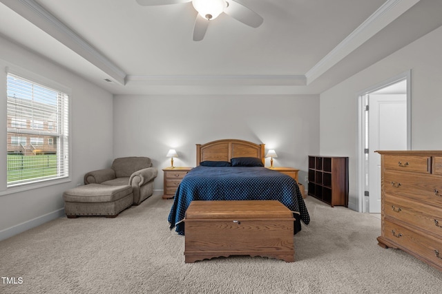 184 Elgin Ct, Burlington, NC 27215 - carpeted bedroom featuring a raised ceiling, ornamental molding, and ceiling fan