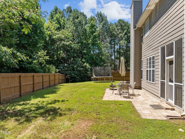 110 Bonhill Ct, Apex, NC 27502 - fenced backyard with a trampoline and a patio