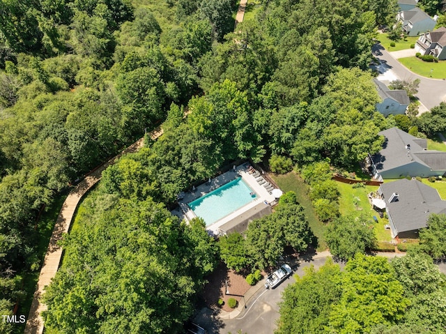 110 Bonhill Ct, Apex, NC 27502 - aerial perspective of suburban area featuring a pool